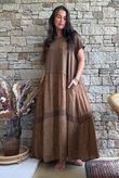 Tasha Damask T Shirt Maxi Dress Walnut